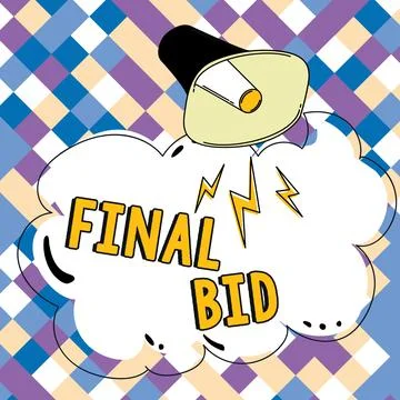 Conceptual caption Final Bid. Business idea The decided cost of an item which is Stock Illustration