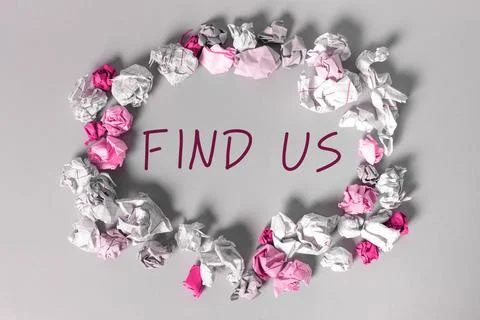 Conceptual caption Find Us. Internet Concept individuals private or personal Stock Photos