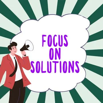 Conceptual caption Focus On Solutions. Business overview powerful practical way 库存插图