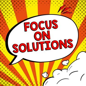 Conceptual caption Focus On Solutions. Word for powerful practical way to 库存插图