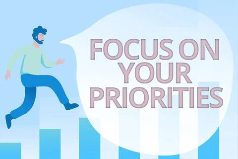 Conceptual caption Focus On Your Priorities. Word for remove distractions Have a Stock Illustration
