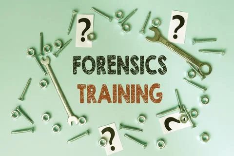 Conceptual caption Forensics Training. Business overview scientific methods and Stock Photos