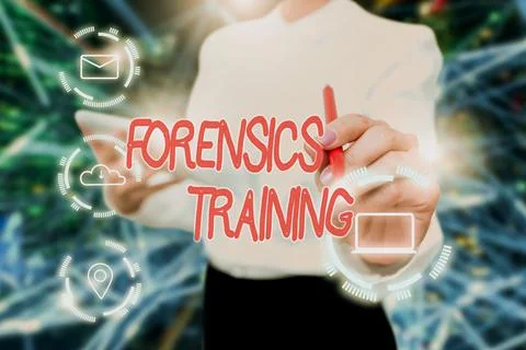 Conceptual caption Forensics Training. Word Written on scientific methods and Stock Photos