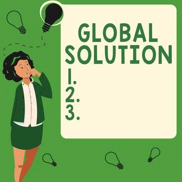 Conceptual caption Global Solution. Business concept prototypes that may resolve Stock Illustration