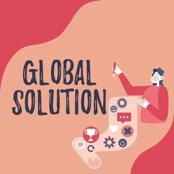 Conceptual caption Global Solution. Concept meaning dealing with a difficult イラスト素材