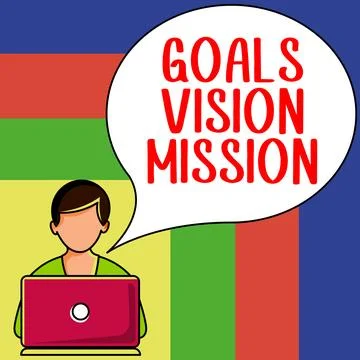 Conceptual caption Goals Vision Mission. Conceptual photo practical planning Illustrazione stock