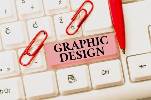 Conceptual caption Graphic Design. Word for art or skill of combining text and Stockfoto's