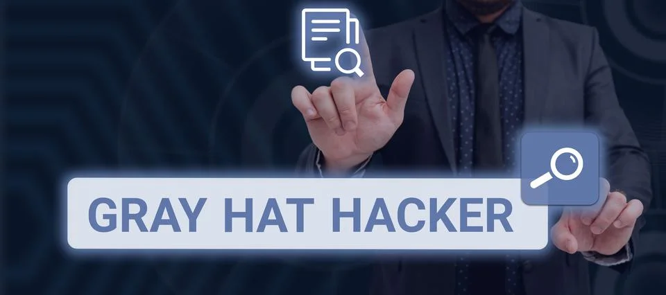 Conceptual caption Gray Hat Hacker. Word Written on Computer security expert who Stock Photos
