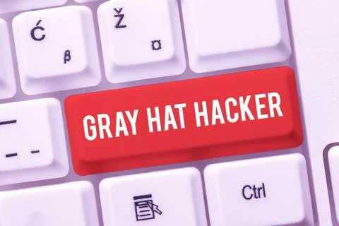 Conceptual caption Gray Hat Hacker. Internet Concept Computer security expert Stock Photos