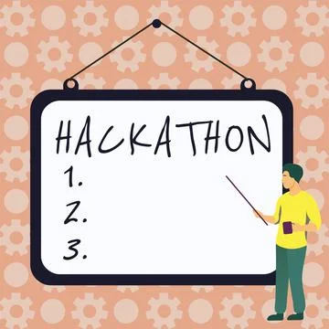 Conceptual caption Hackathon. Word for event where large number of people engage Stock Illustration