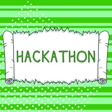 Conceptual caption Hackathon. Word Written on event where large number of people Stock Illustration