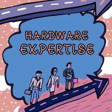 Conceptual caption Hardware Expertise. Business showcase machines and other Stock Illustration