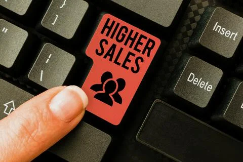 Conceptual caption Higher Sales. Concept meaning The average sold products and Stock Photos