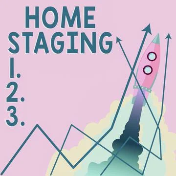 Conceptual caption Home Staging, Concept meaning preparation of a private res Stock Illustration
