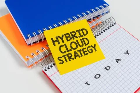 Conceptual caption Hybrid Cloud Strategy. Business idea Cloud computing setting Foto stock