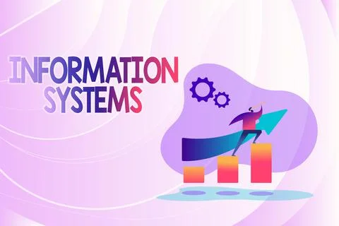 Conceptual caption Information Systems. Business overview study of systems with Illustrazione stock