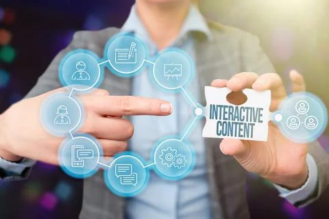 Conceptual caption Interactive Content. Word Written on It requires the Stock Photos