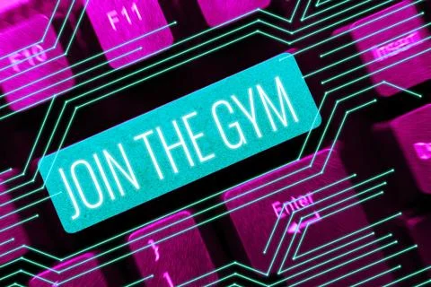 Conceptual caption Join The Gym. Internet Concept Motivation to start working Stock Photos