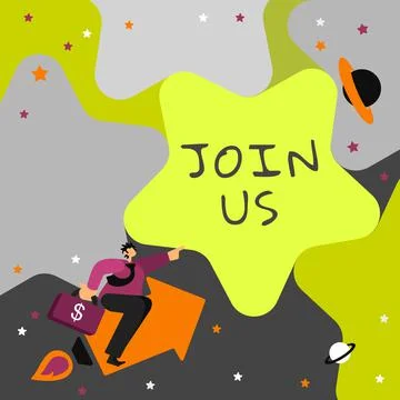 Conceptual caption Join Us. Business approach Register in community Team or blog Stock Illustration