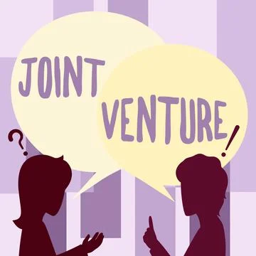 Conceptual caption Joint Venture. Internet Concept New firm formed to achieve Stock Illustration