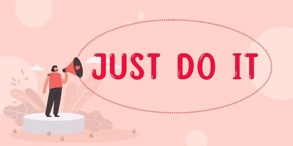 Conceptual caption Just Do It. Concept meaning Motivation for starting doing Stock Illustration