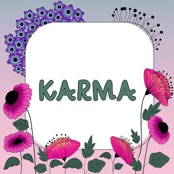 Conceptual caption Karma. Internet Concept sum of a person actions in this and Stock Illustration