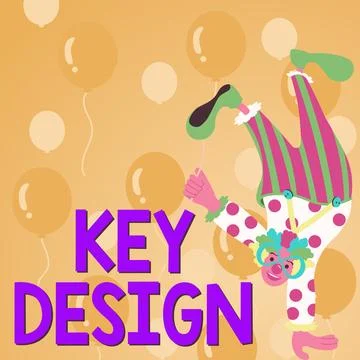 Conceptual caption Key Design. Word for a necessary or very important Stock Illustration