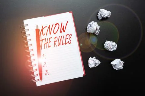 Conceptual caption Know The Rules. Conceptual photo set explicit or regulation Stock Photos