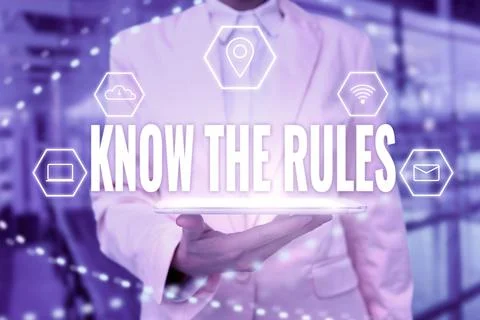 Conceptual caption Know The Rules. Word for set explicit or regulation Stock Photos