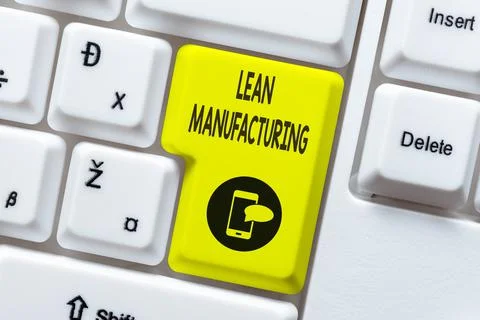 Conceptual caption Lean Manufacturing. Word for focus on minimizing waste within Foto stock