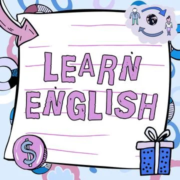 Conceptual caption Learn English. Concept meaning to train writing and speaking Stock Illustration