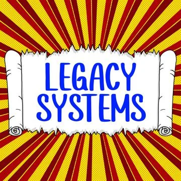Conceptual caption Legacy Systems. Internet Concept old method technology Stock Illustration