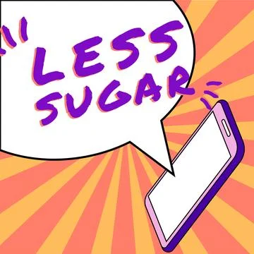 Conceptual caption Less Sugar. Word for Lower volume of sweetness in any food or Stock Illustration