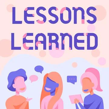 Conceptual caption Lessons Learned. Business overview experiences distilled Stockillustratie