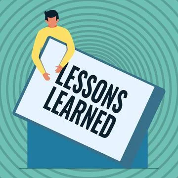 Conceptual caption Lessons Learned. Business overview information reflects Stockillustratie