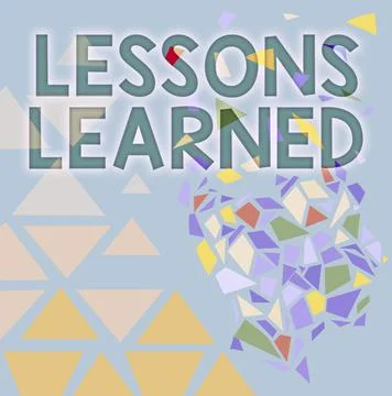 Conceptual caption Lessons Learned. Word for the knowledge or understanding Stock Illustration