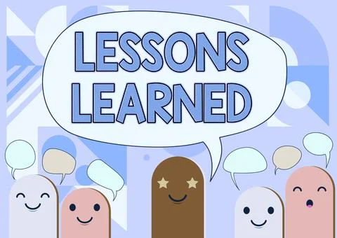 Conceptual caption Lessons Learned. Word Written on experiences distilled Stockillustratie