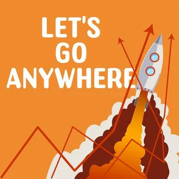 Conceptual caption Let's Go Anywhere, Business overview visit new places to m Stock Illustration