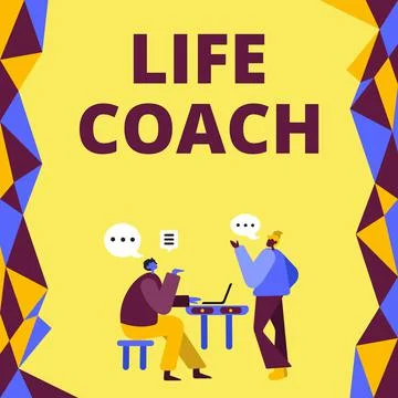 Conceptual caption Life Coach. Concept meaning A person who advices clients how Illustrazione stock