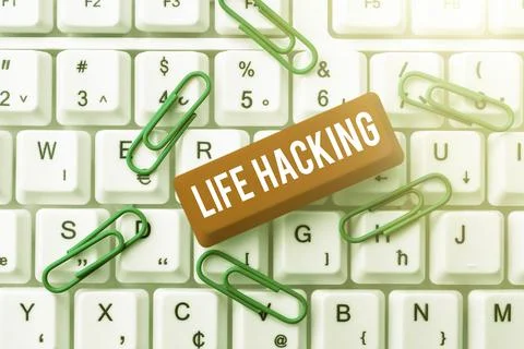 Conceptual caption Life Hacking. Word for Simple and clever techniques in Foto stock