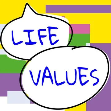 Conceptual caption Life Values. Concept meaning things that you believe are Stock Illustration
