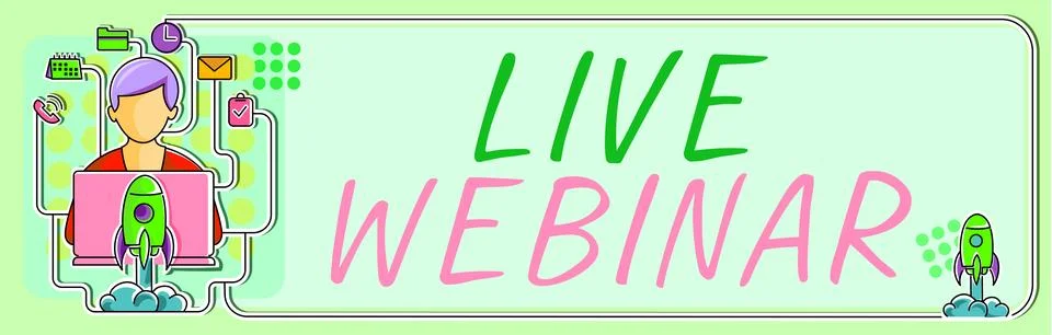 Conceptual caption Live Webinar. Concept meaning Interactive seminar transmitted Stock Illustration
