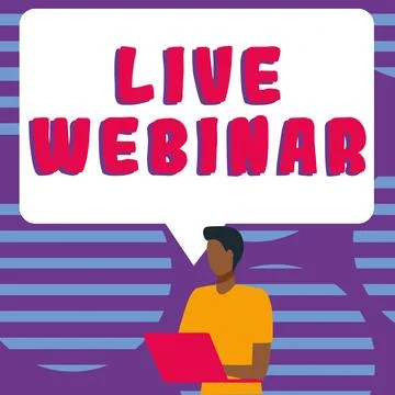 Conceptual caption Live Webinar. Concept meaning Interactive seminar transmitted Illustrazione stock