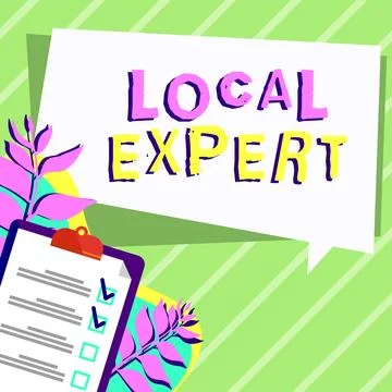 Conceptual caption Local Expert. Internet Concept offers expertise and Stock Illustration