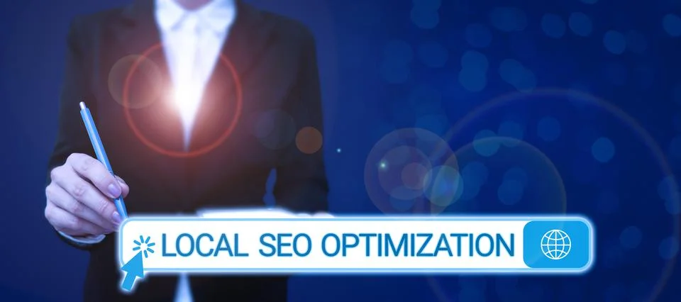 Conceptual caption Local Seo Optimization. Word for increase Search Visibility 스톡 사진