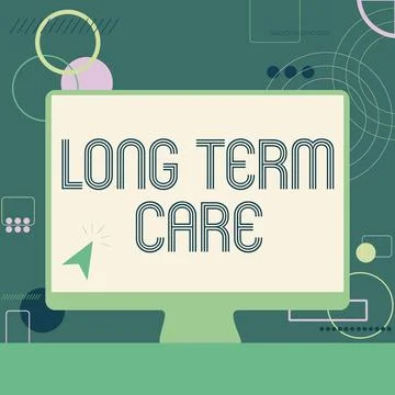 Conceptual caption Long Term Care. Business overview Adult medical nursing Stock Illustration