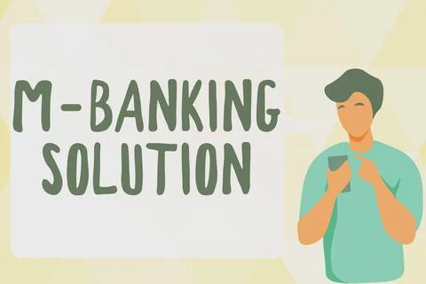 Conceptual caption M Banking Solution. Business approach accessed banking Stock Illustration