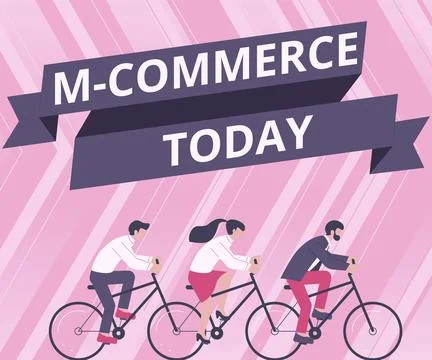 Conceptual caption M Commerce. Internet Concept commercial transactions Stock Illustration