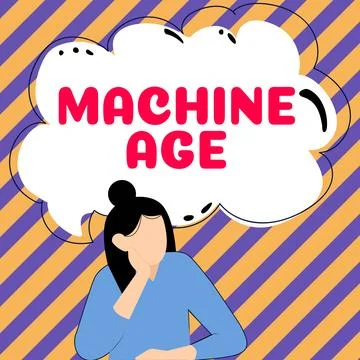 Conceptual caption Machine Age. Word for period of development of new technology Illustrazione stock
