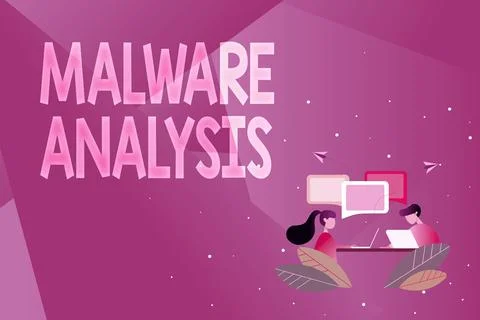 Conceptual caption Malware Analysis. Business overview performs deep analysis of Stock Illustration